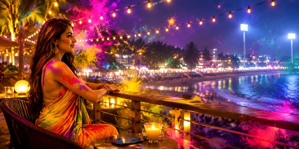 Joyful Indian players celebrating Holi festival while enjoying cricket and casino gaming on mobile